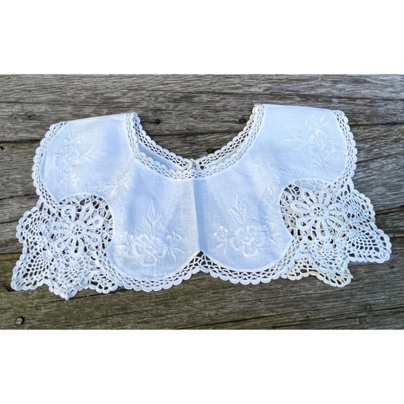 unbranded Accessories - Antique Linen cotton Collar Yoke White Work Embroidery Crochet